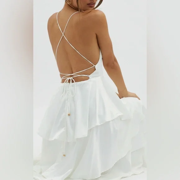 Selfie Leslie Auguste Tiered Frill Strappy Back Dress Ivory - Picture 4 of 9